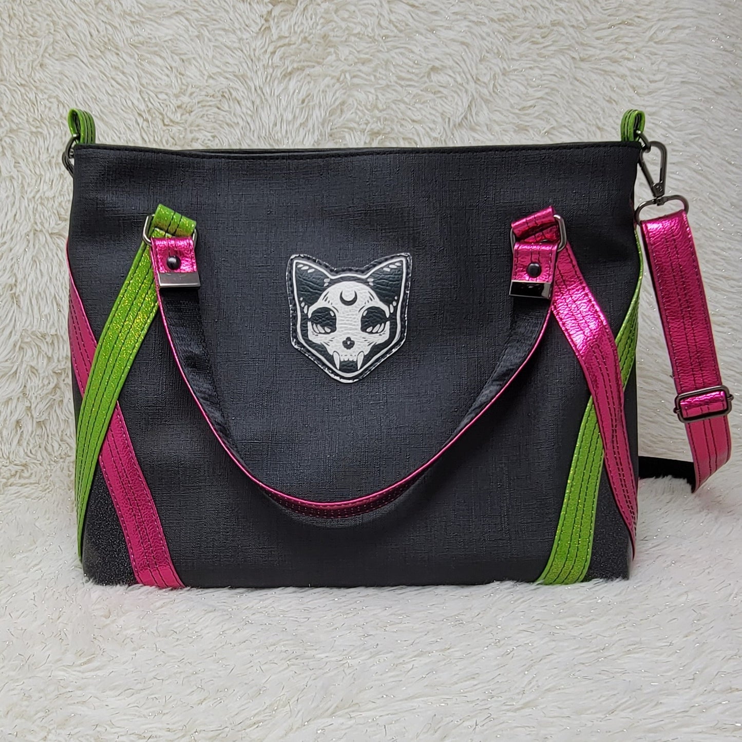 Pixiebones Cat Skull Passionflower Tote