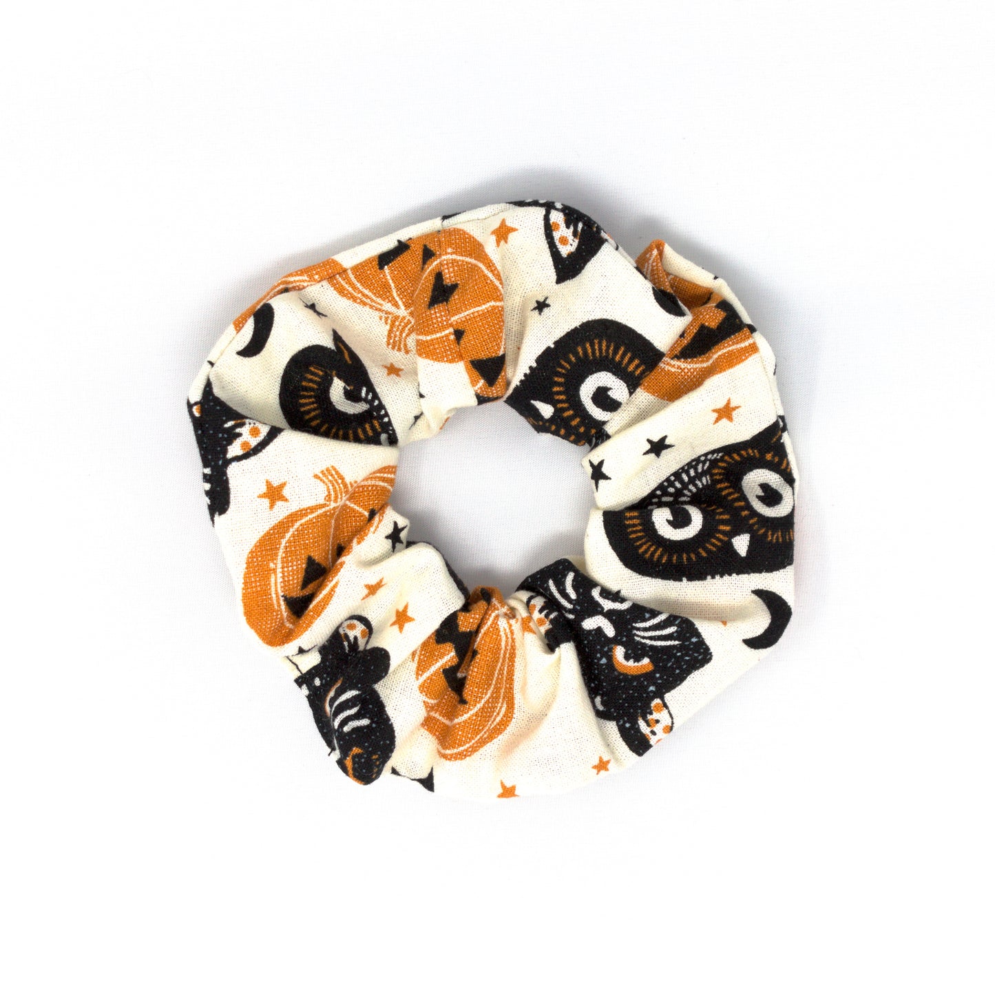 Cream Pumpkin and Cats Scrunchie