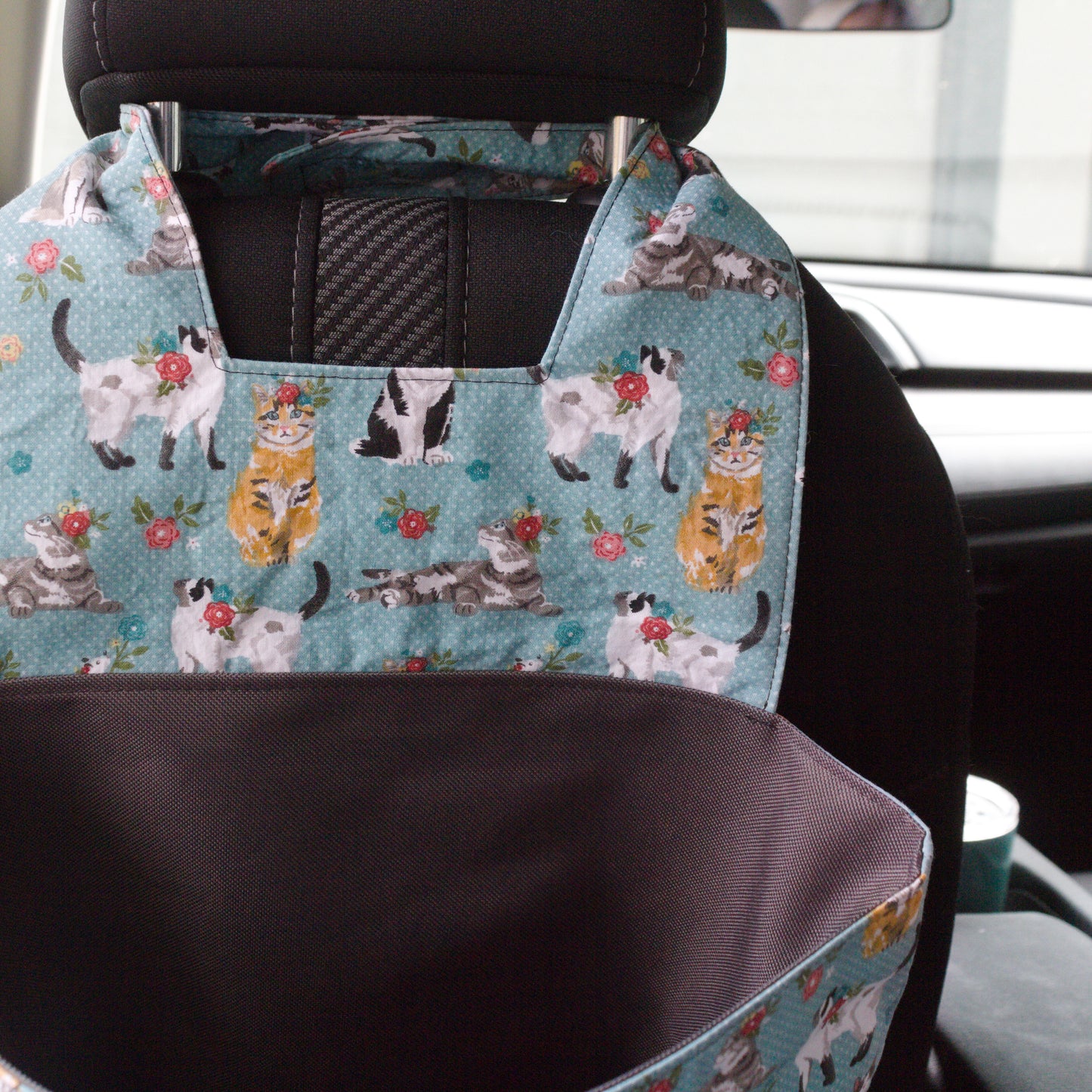 Purrfect Blue Car Trash Can