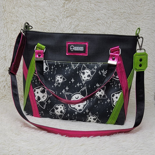 Pixiebones Cat Skull Passionflower Tote