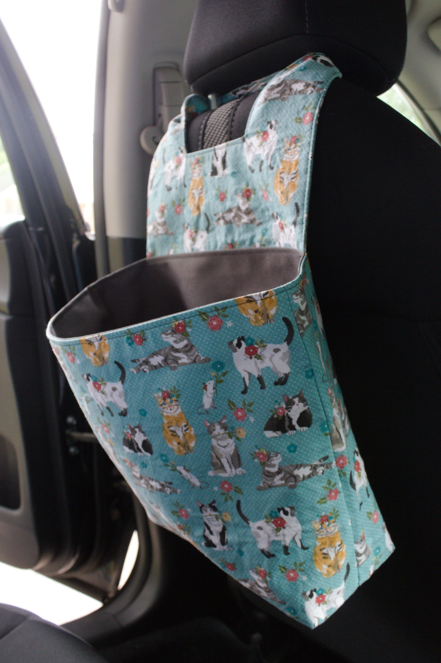 Purrfect Blue Car Trash Can
