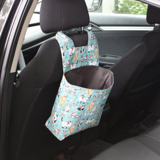 Purrfect Blue Car Trash Can