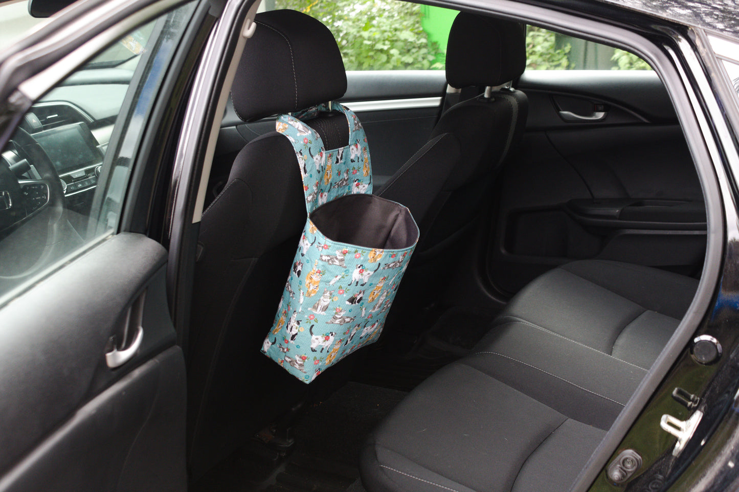 Purrfect Blue Car Trash Can